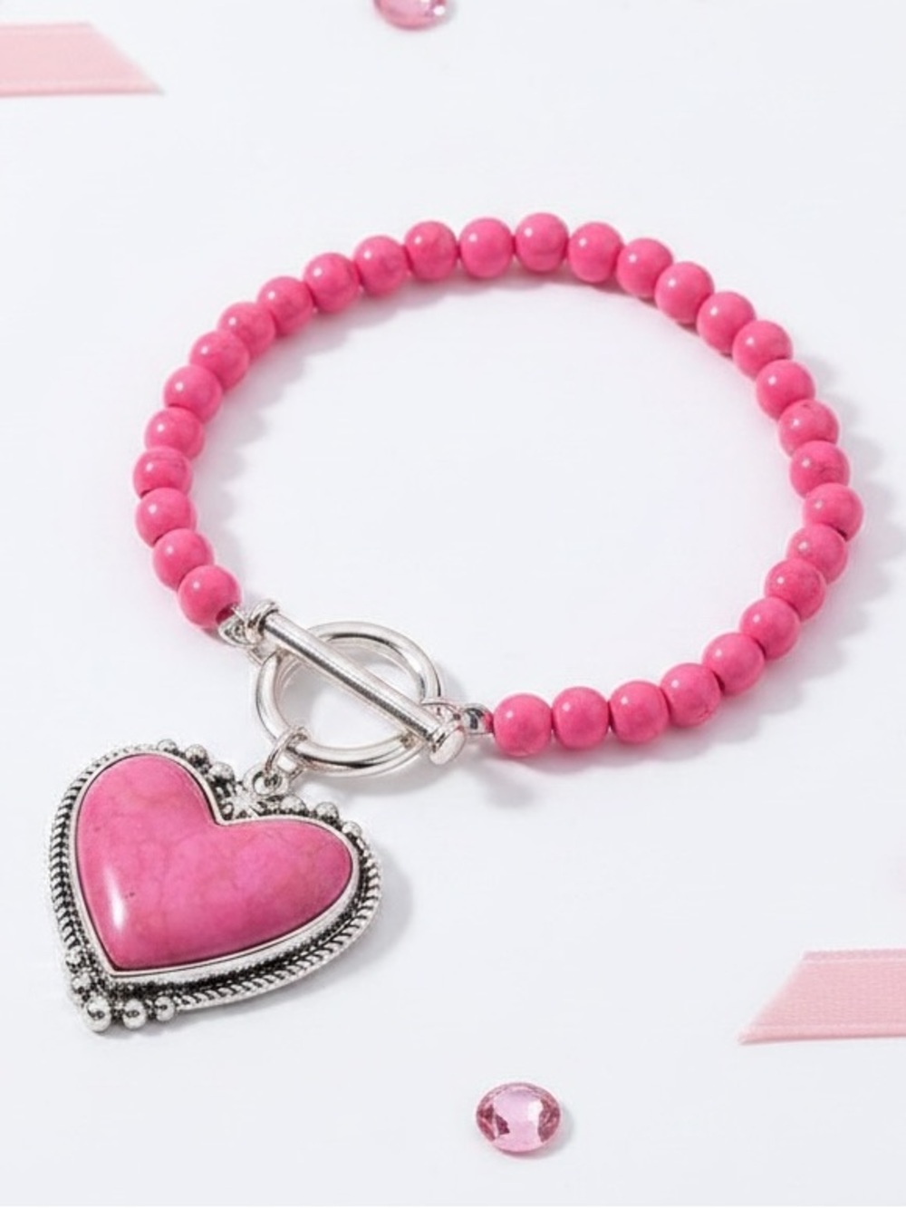 Western Pink Turquoise Heart Toggle Bracelet Barbiecore Cowgirl Boho Indie NWT